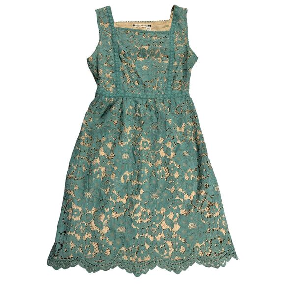 Chelsea & Violet Dresses & Skirts - Chelsea and Violet Romantic Lace Sheer Illusion Blue Green Dress Sz XS